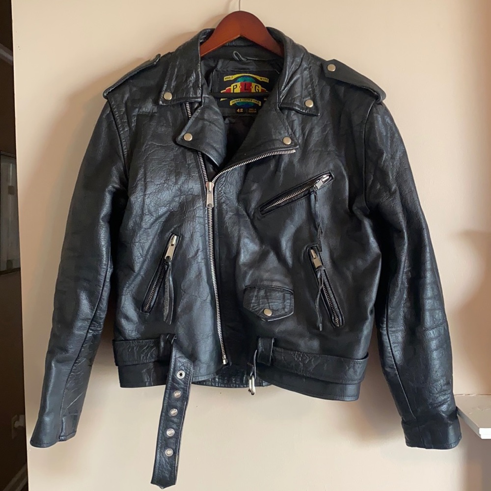 Putnam Leather Gold 42 Leather Biker Jacket